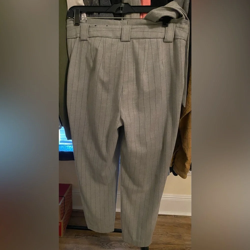 EXPRESS High waisted pin stripe pant with tie belt - Picture 2 of 8